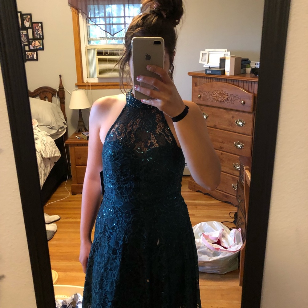 semi formal green sequin dress
